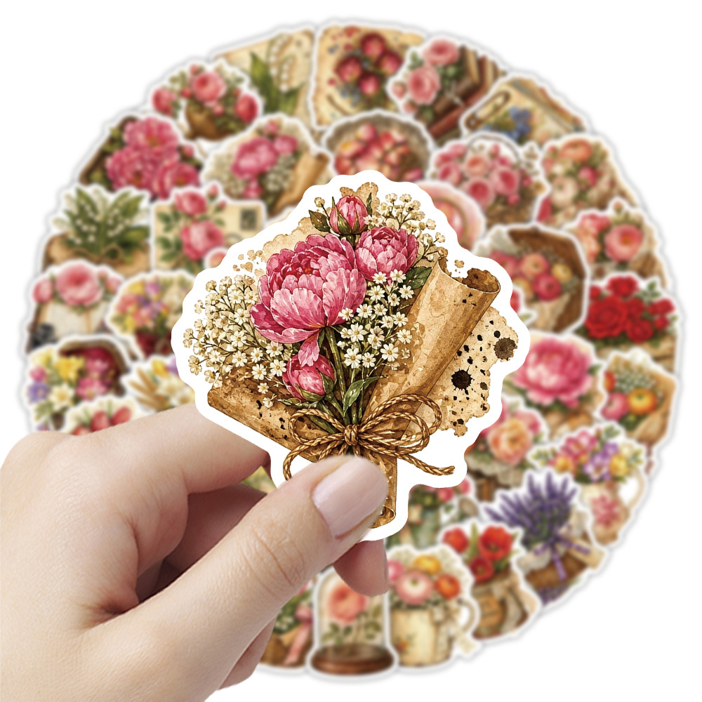 50Pcs Vintage Floral Stickers  - Dried Flower Bulk recensie en prijs