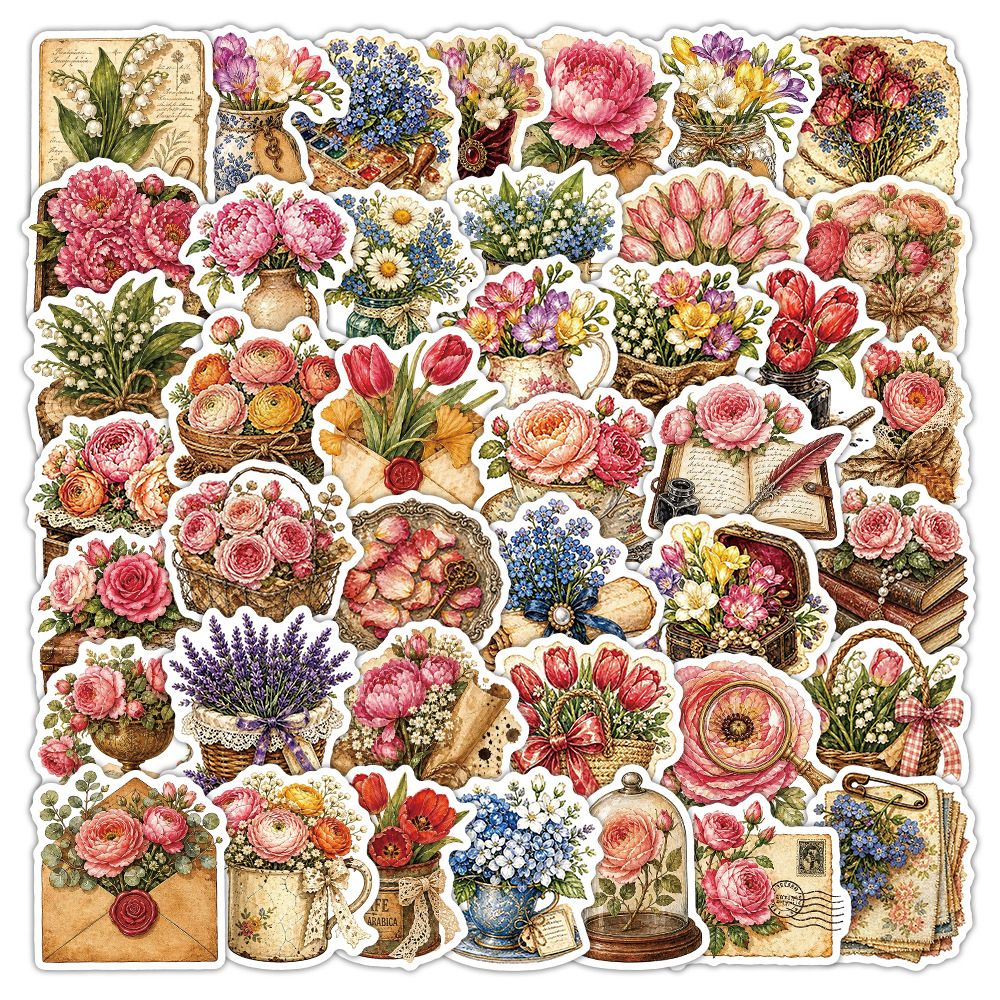 50Pcs Vintage Floral Stickers  - Dried Flower Bulk recensie en prijs