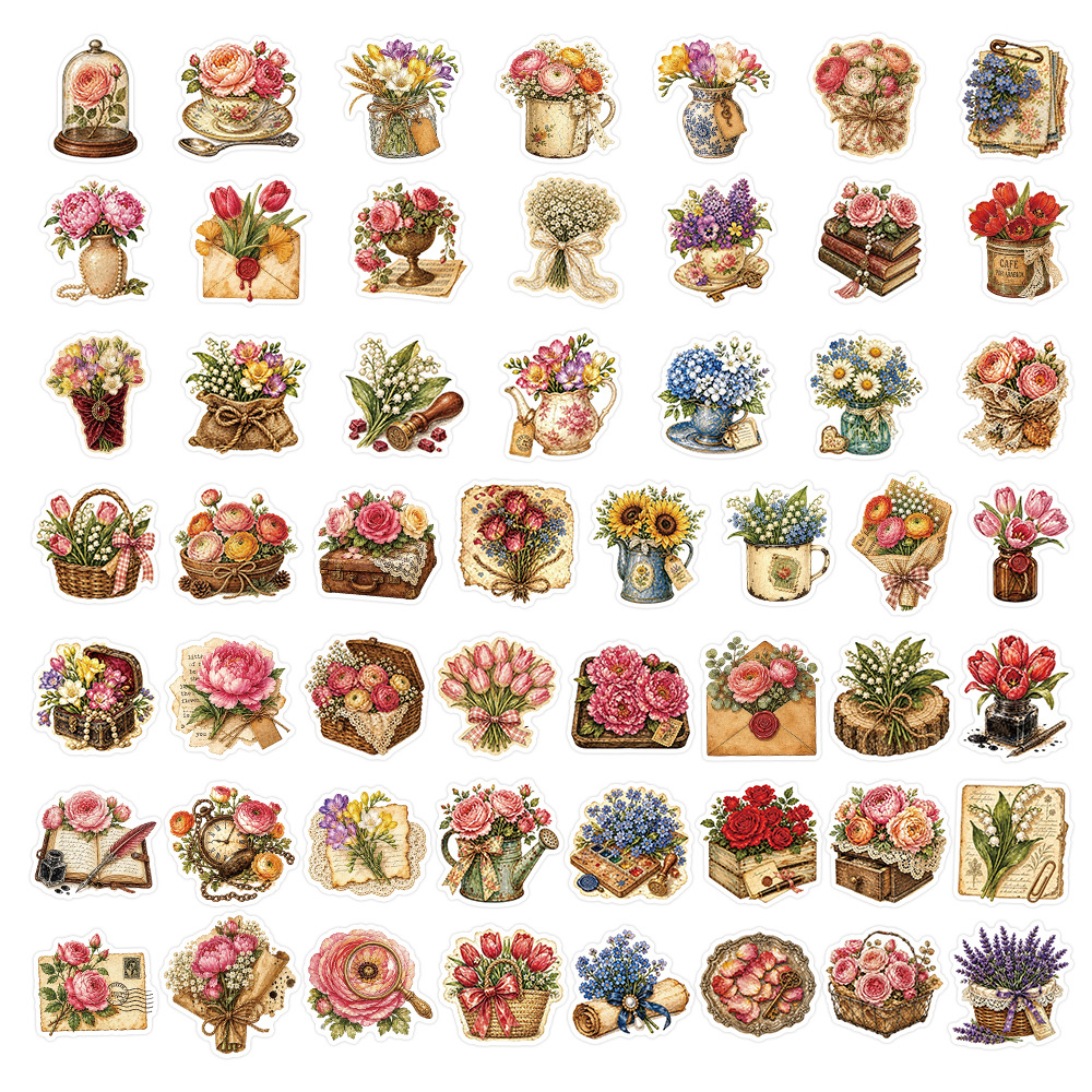 50Pcs Vintage Floral Stickers  - Dried Flower Bulk recensie en prijs